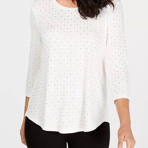 🔥 4 for $20 DEAL 🔥JM Collection Women’s White Studded Top Size S 3/4